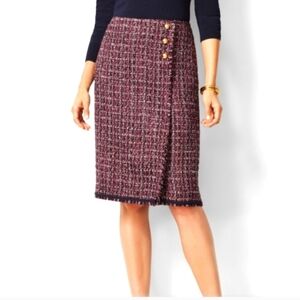 Talbots, NWT, Tweed Pencil Skirt, Fringe Bottom, Faux Wrap, Women's sz 4 Petite
